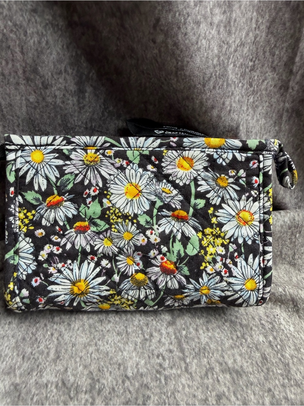 Vera Bradley Black Daisy Print Quilted Cosmetic Pouch